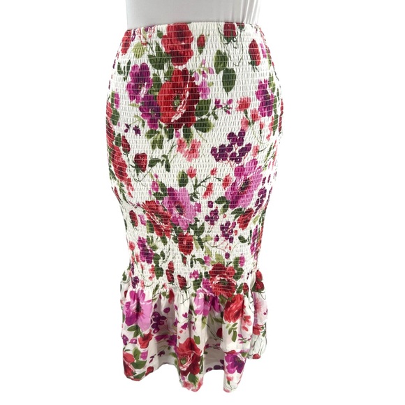 Abercrombie & Fitch smoked ruffle hem midi skirt floral sz XS - Picture 3 of 7